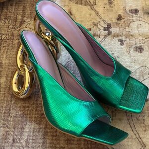 Elegant Green Metallic Women's Heels wear them to Wicked
